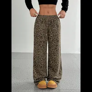 Women's Leopard Print Drawstring Waist Straight Leg Pants, Casual Pocket Trousers for Daily Wear, Ladies Bottoms for All Seasons