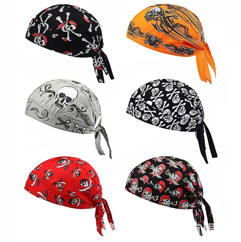 Men's 6-Pack Biker Skull Caps, Bandana Style Polyester Multifunctional Headwear, Sweat-Wicking Helmet Liner for Biking & Outdoor Workouts, Biker Skull Cap