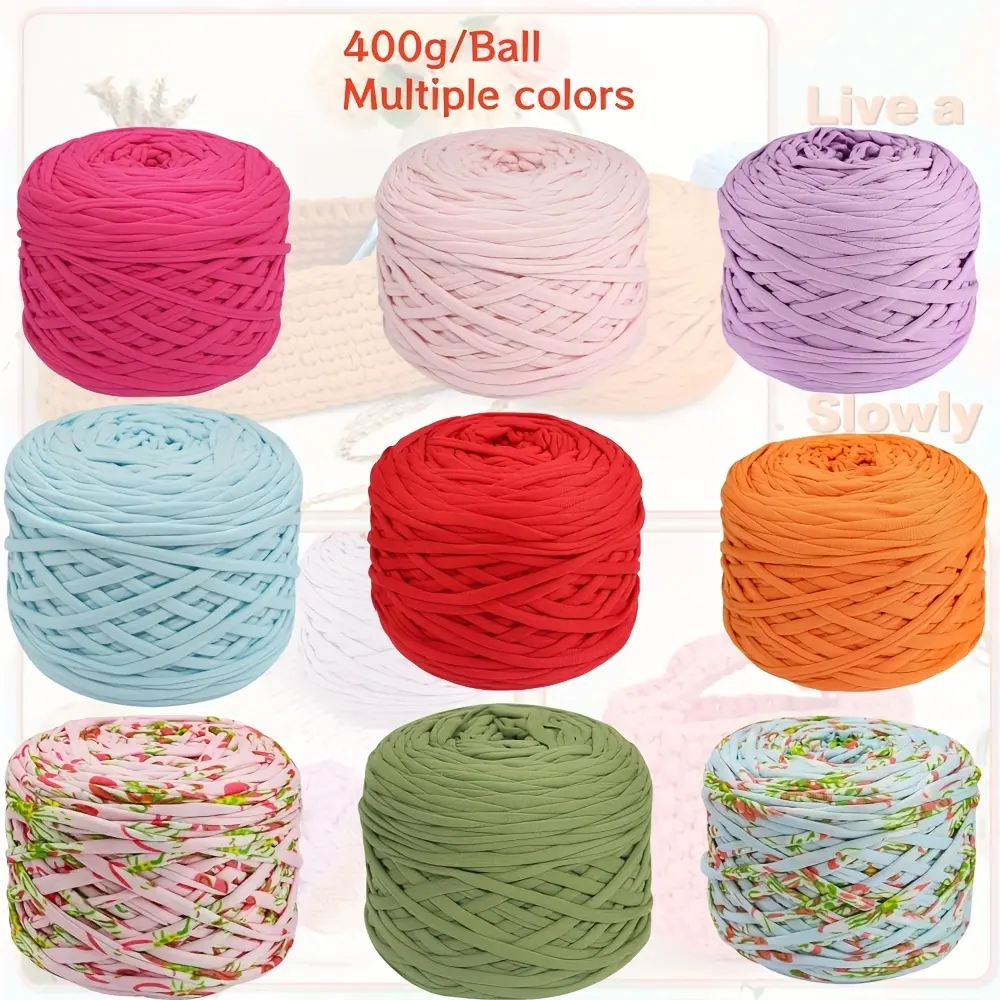 1pc 400g Marled Heather T-Shirt Yarn, 130 Yards Per Skein, Thick Polyester Fabric Crochet Cloth for DIY Knitting, Hand Crafting Bags, Baskets, Cushions, Home Decor Projects