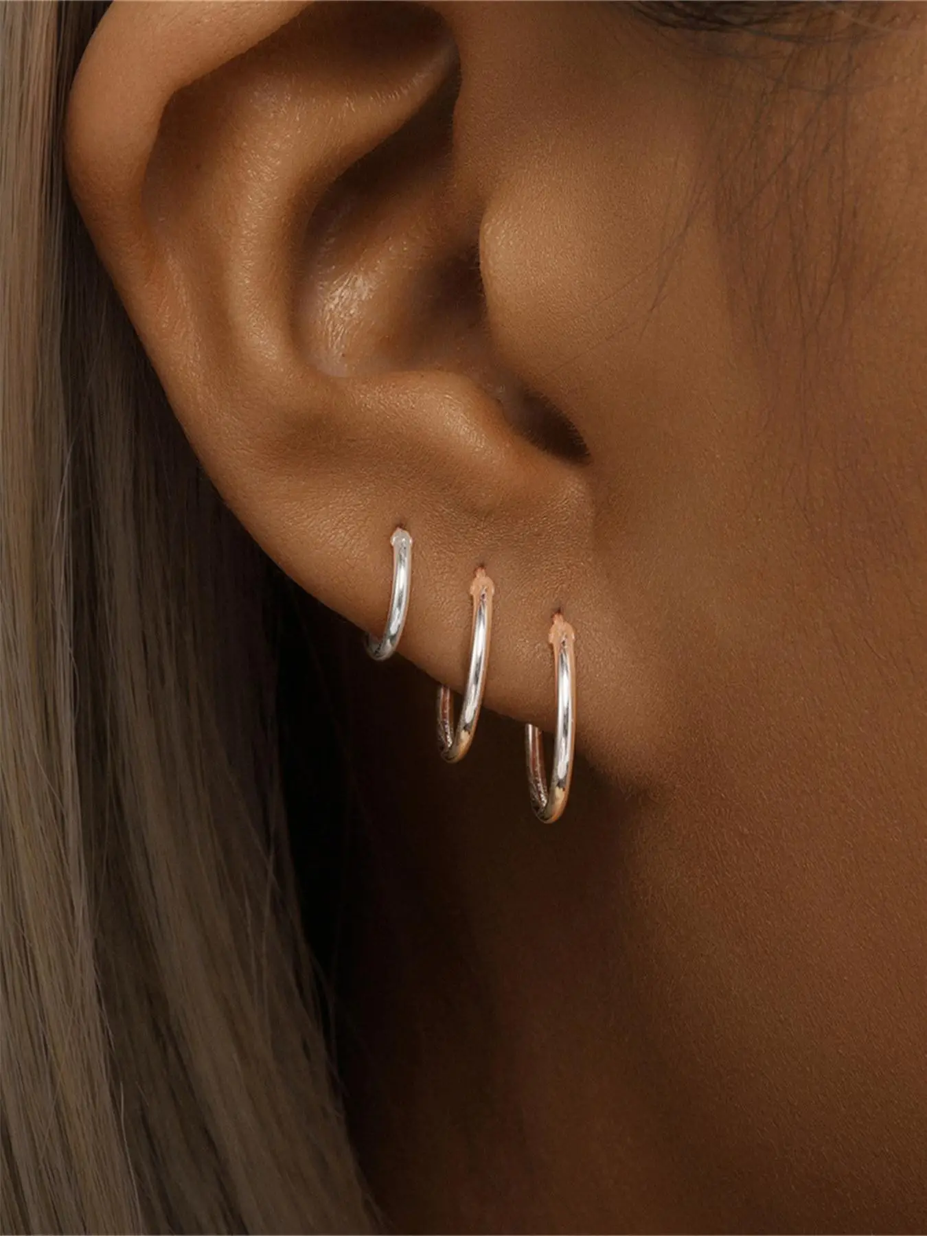 S925 Sterling Silver Simple Style Minimalist Hoop Earrings, 3 Counts/set Fashion Hoop Earrings for Women & Girls, Trendy All-match & Exquisite Jewelry