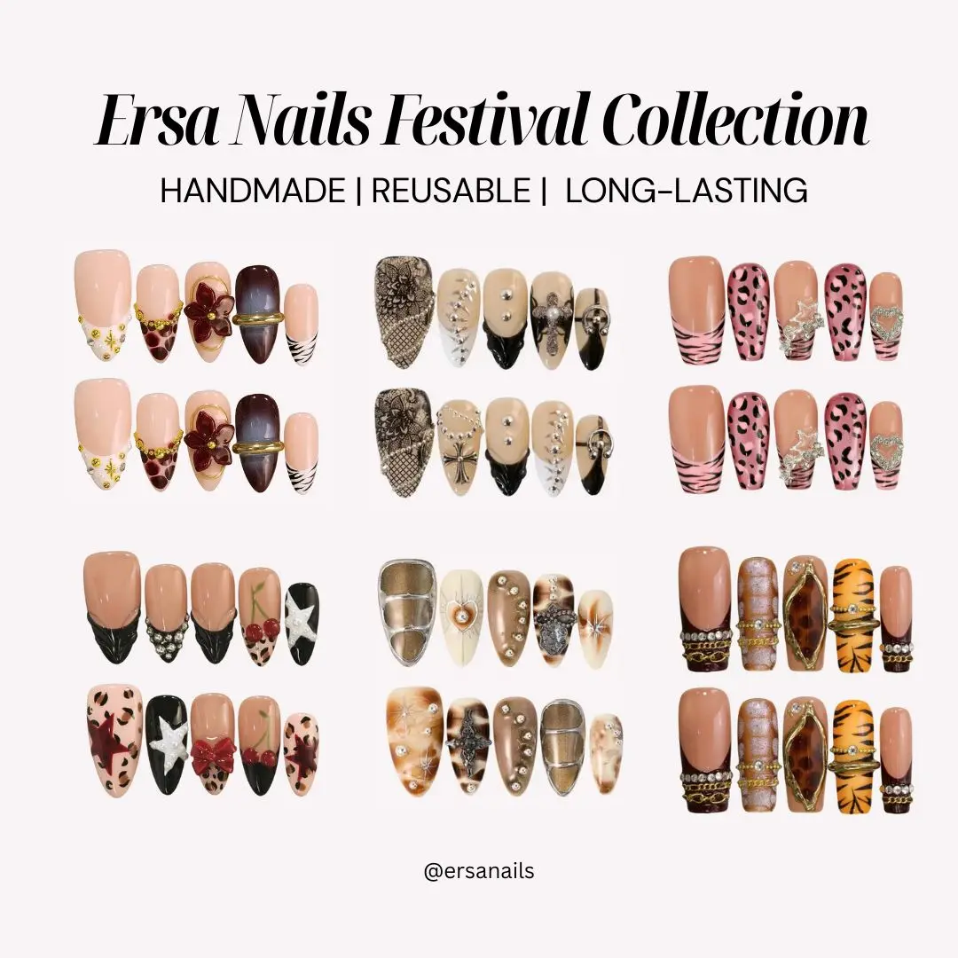 ErsaNails Festival Collection – Handmade Press-On Nails 10PCS | Acrylic, Reusable, Salon-Quality, Long-Lasting, Glossy Design