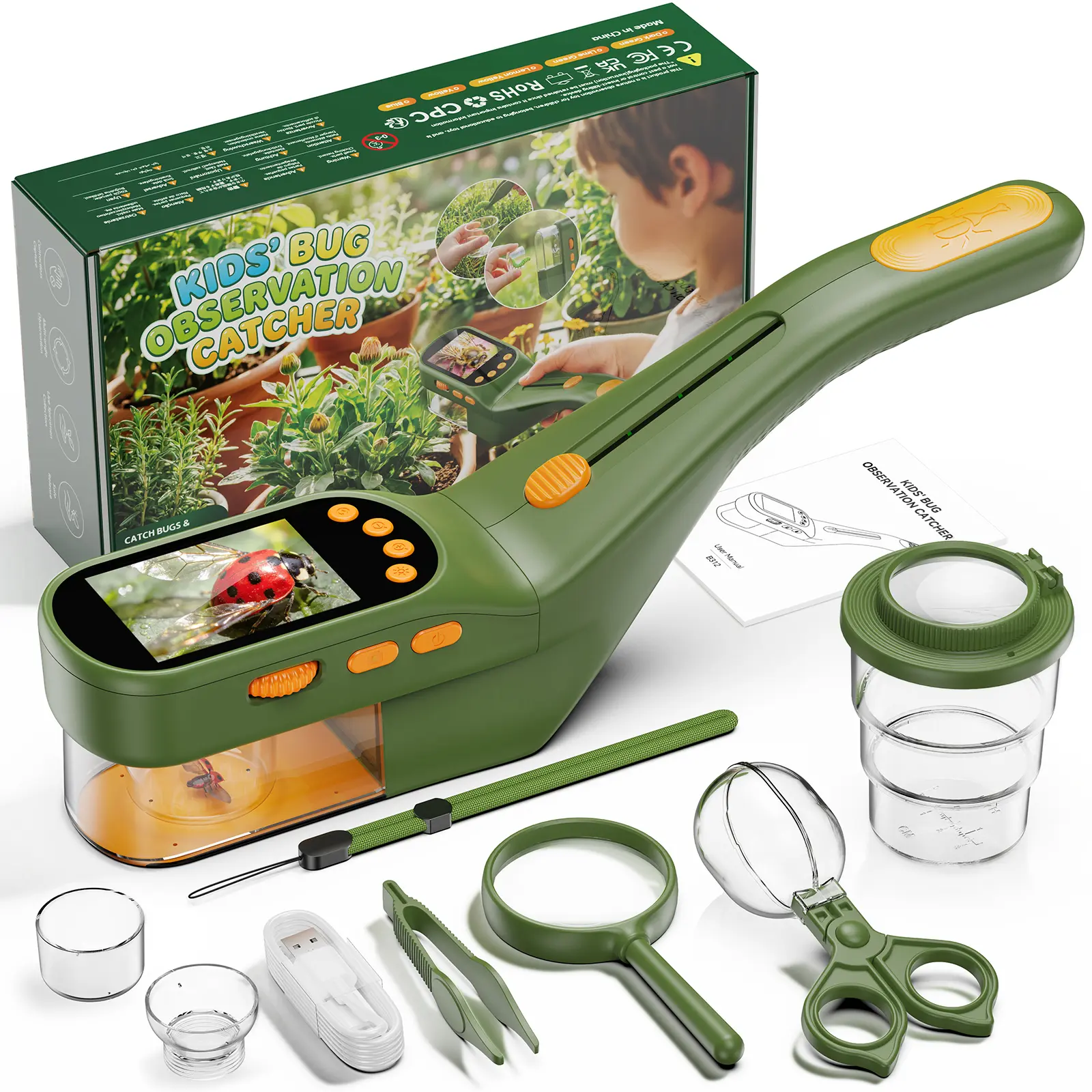 SEEKID Digital Bug Viewer for Kids - Handheld Outdoor Explorer Toy with 2.4" Screen, Photo & Video Recording, Rechargeable STEM Cool Gifts for Kids, Phone & Tablet Alternative for Ages 3+