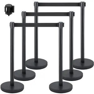 VEVOR Crowd Control Stanchion, Set of 4 Pieces Stanchion Set, Stanchion Set with 6.6 ft/2 m Black Retractable Belt, Black Crowd Control Barrier with Concrete and Metal Base - Easy Connect AssemblyVEVOR Super Brand Day