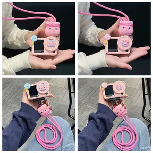 Cartoon Pig Silicone Case for DJI Action 5 Pro Action 4/3 Sports Camera Body Cover Lanyard Lens Cap Rubber Protector Accssory