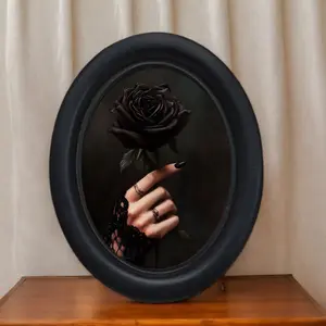 Vintage Gothic Halloween Rose Wall Art, Handmade Oval Wooden Decor (5.25x4.16 Inches), Perfect for Christmas & Thanksgiving Decoration Items