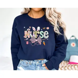 Easter Bunny Nurse Sweatshirt, Easter Nurse Sweat for Women, Cute Nursing School Sweat, Funny Easter Hoodie, Nursing School Tee Easter Gift