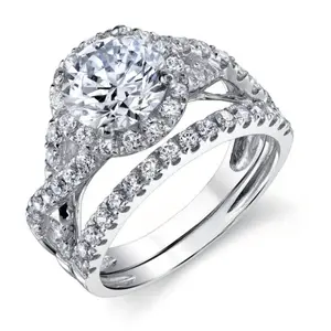 Luxury Two-Piece Ring Set with Elegant Round Design, Synthetic Zirconia Promise Band