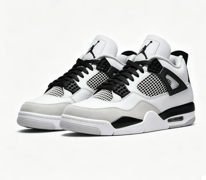 Air Jordan 4 Retro "Military Black" White Black Grey Unisex High Top Basketball Sneakers Classic Streetwear Shoes For Men Women