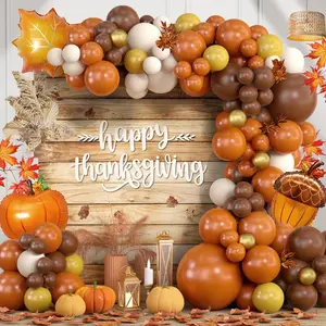 Thanksgiving Balloon Arch Kit, Pumpkin Fall Balloon Arch Kit with Orange Coffee Brown White Garland for Fall Baby Shower Thanksgiving Decorations Autumn Birthday Party