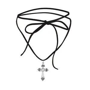 Cross Choker Cross Tie Neckband Cross Chain Choker Jewelry Gift Alloy Material Cross Pendant Necklace for Girl Woman