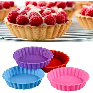 8 Pcs Silicone Quiche Pan Round 4 Inch Tart Mold Mini Pie Pan Individual Small Fluted Cake Pans For Cooking Baking Random color