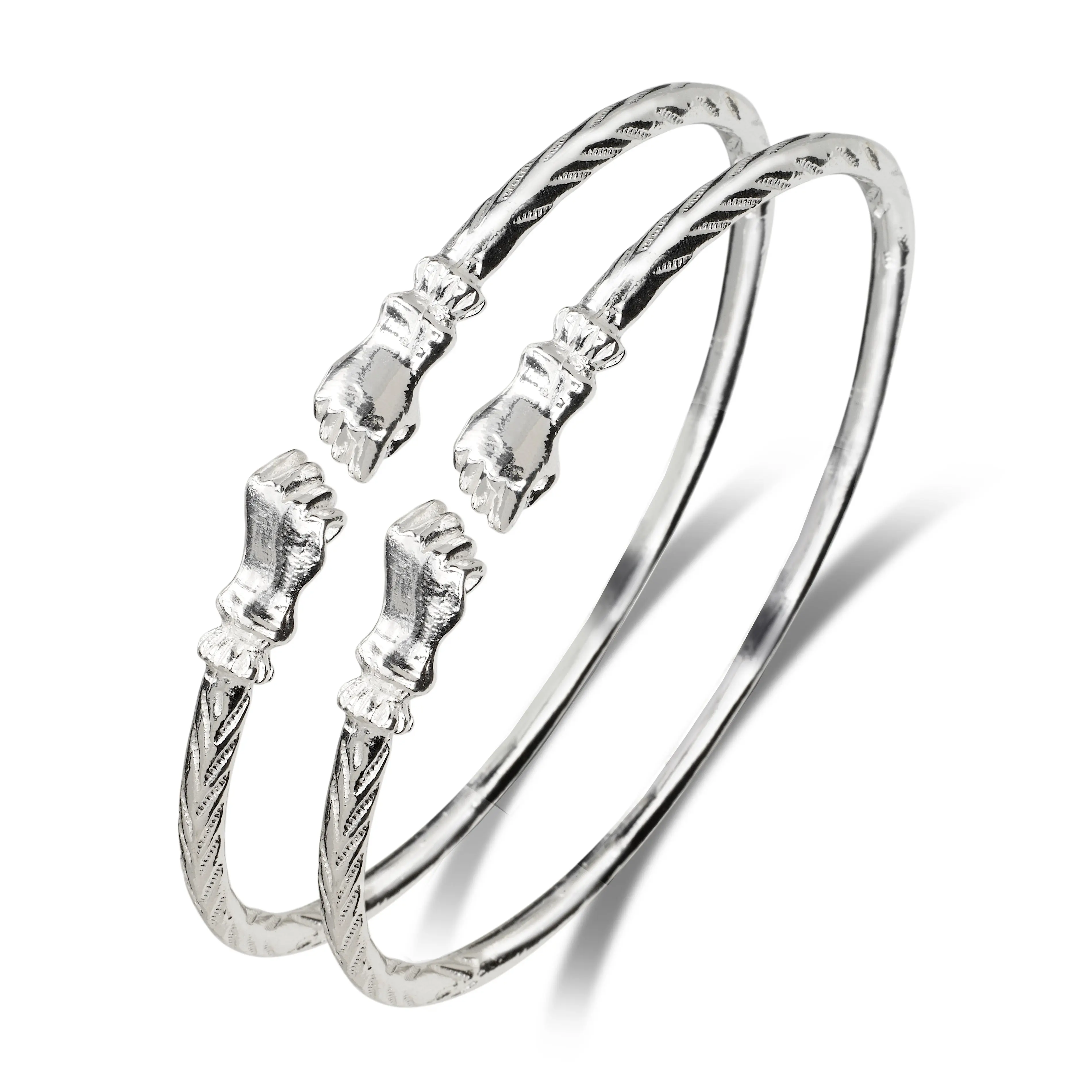 Better Jewelry Beautiful .925 Sterling Silver West Indian Fist Bangles, 1 Pair of Silver Bracelets, Beautiful Bracelets