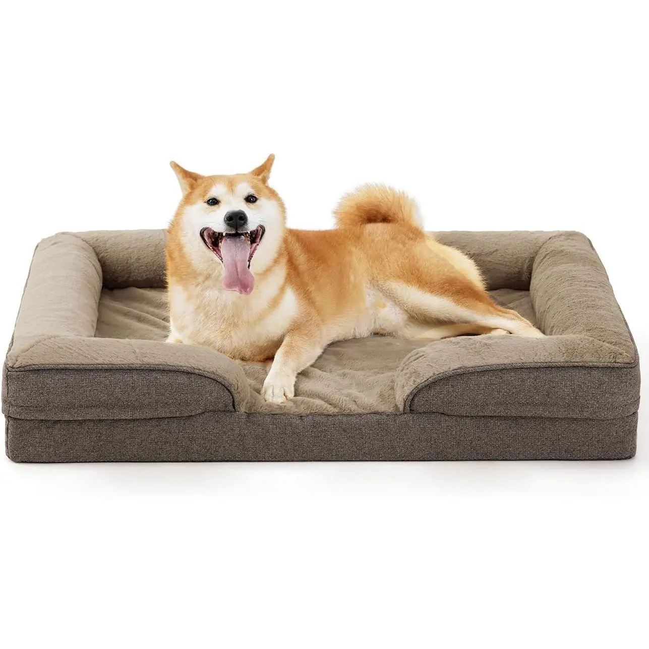 Orthopedic Dog Sofa Bed - Egg-Cell Foam with Pressure Relief & Spinal Support, OEKO-TEX Cert Pet-Safe Materials, Washable Removable Cover, Raised Rim for Neck Safety, Plain Solid Design, Disassemble Feature, Multi-Sizes & Multiple Colors