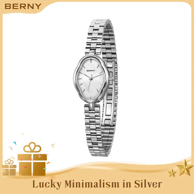 BERNY Cloud-Inspired Women's Watch - Silver Stainless Steel Quartz Watch, Organic Oval Case, Minimalist Jewelry Watch, Adjustable Bracelet with Resize Tool, 3ATM Waterproof, Gift for Women, Fall deals for you