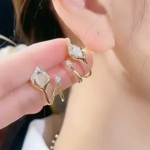 LisiZen Cat Eye Stone Stud Earrings for Women, Delicate Minimalist Design, Trendy Everyday Jewelry DZEH1752 Zircon Accents Gold Plating