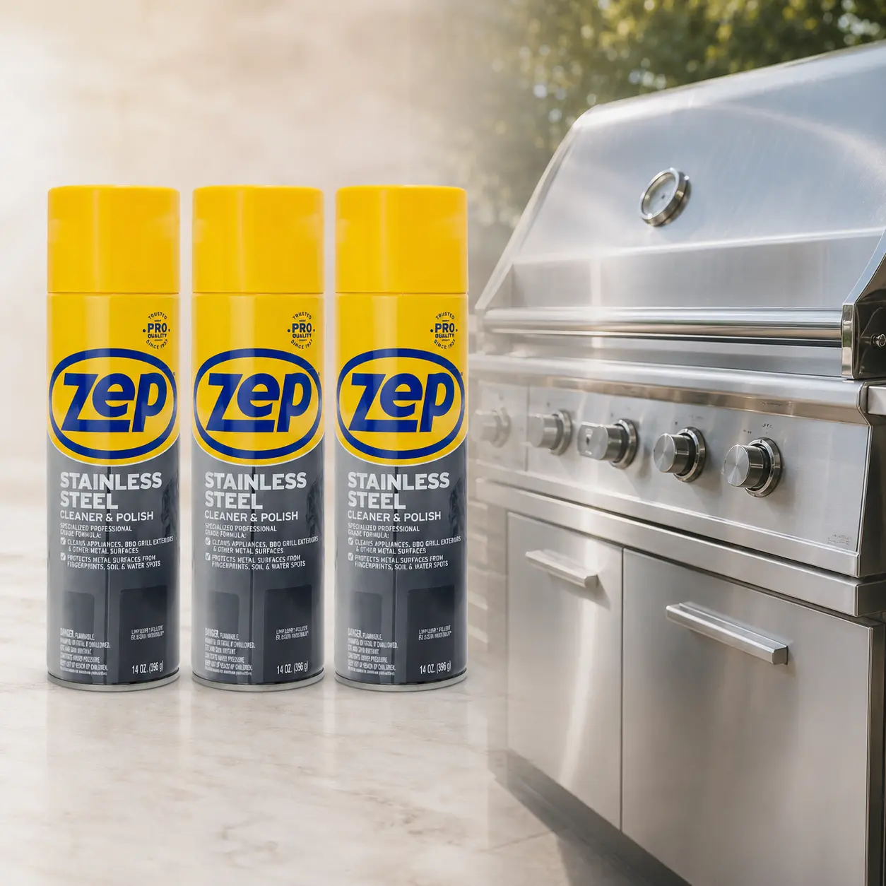 ZEP 14 oz. Stainless Steel Polish,stainless cleaner,commercial,household,chrome,aluminum,aerosol spray,fingerprint remover,water spot remover,smudge remover,dirt buildup,residue-free shine,rust prevention,corrosion protection,refrigerator,dishwasher,stove