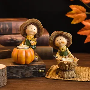 Kafengsheng Children's Pumpkin Statue Resin Ornament Home Entryway TV Cabinet Candlestick Decorative Gift