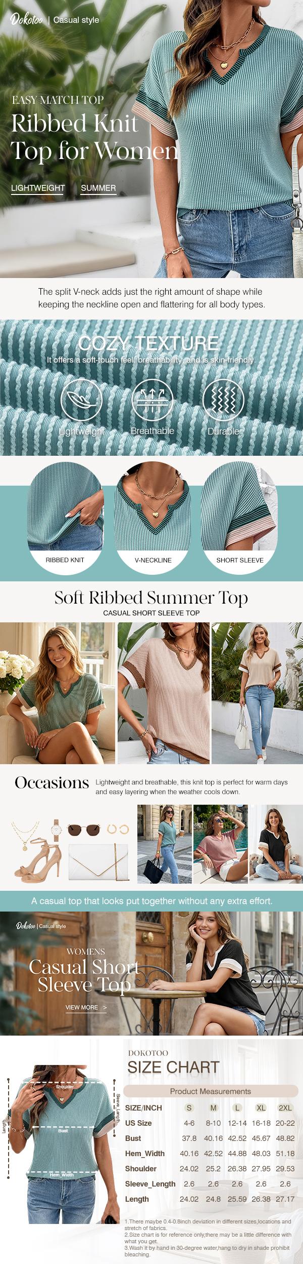 Dokotoo Womens Summer Tops 2026 Colorblock V Neck Short Sleeve T Shirts Dressy Casual Clothes Vacation Outfits
