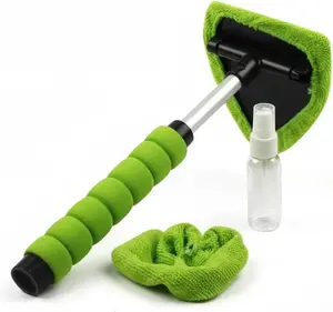 Portable Windshield Cleaner Tool – Car Interior Window Cleaning Kit with Extendable Handle & 3 Microfiber Pads, Auto Wiper Inside Windshield Brush Defogging Brush for Car & Home Windows - Auto Cleaning Accessories!