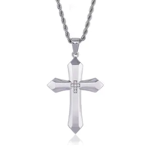 Cross Necklace with Zircon for Men and Women 316L Stainless Steel Rope Chain Trendy Faith Accessory Valentine's Day Gift Hypoallergenic and Water-Resistant