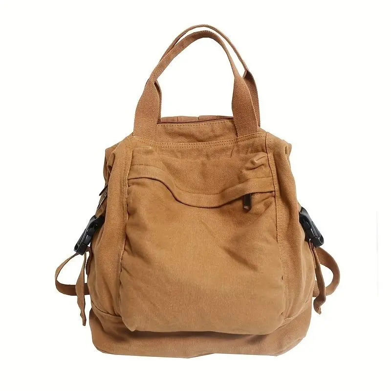 > Canvas Backpack for Women Men, Vintage Slouchy Casual Daypack, Lightweight Travel Backpack with Front Pocket & Top Handle