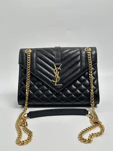 Pre-owned Yves Saint Laurent leather Crossbody Bags Saint Laurent YSL Envelope Chain Shoulder Bag Black Quilted ZS010YS