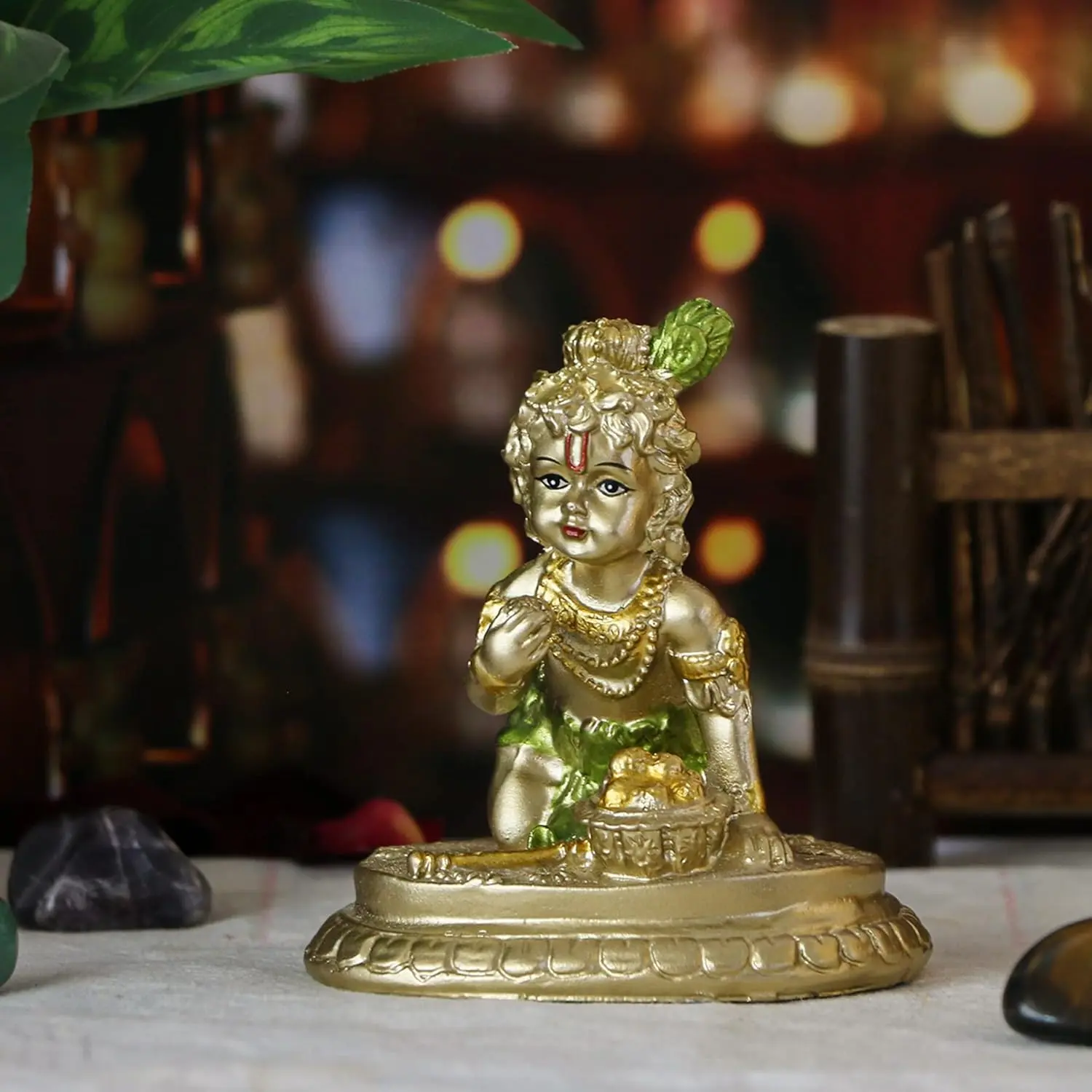 Hindu God Baby Krishna Idol - 3.7"H Indian Baby Krishna Statue Home Office Mandir Temple Pooja Item Diwali Gifts for Friends Puja Gifts for Man Woman