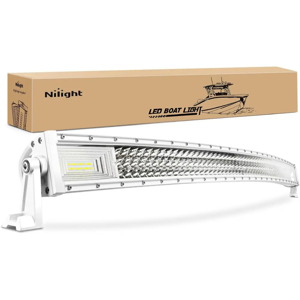 Nilight 52-in Curved Marine LED Light Bar - Adjustable Aluminum Navigation Light, IP67 Waterproof, Spotlight-Flood Combo for Night Fishing Boats, Trucks, 52 Inches