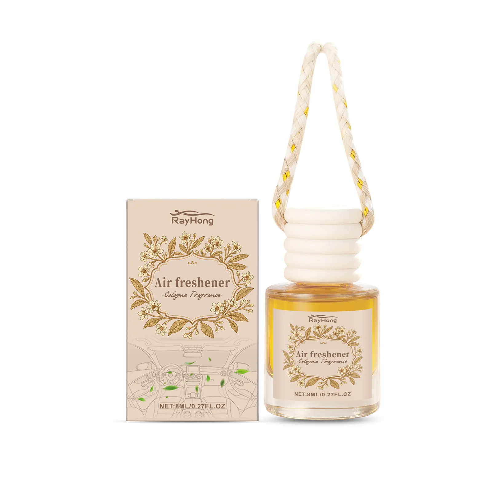 RayHong 8ML Hanging Car Air Freshener, Cologne Scent Car Perfume & Fragrance Oil Diffuser, Long-Lasting Hanging Scent for Car, Bedroom, Bathroom, Home & Office, Odor Control Interior Freshener