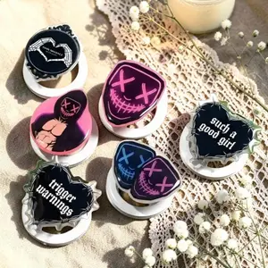 Y2K Goth Phone Grip Holder – Cute Black Pink Aesthetic Phone Accessory