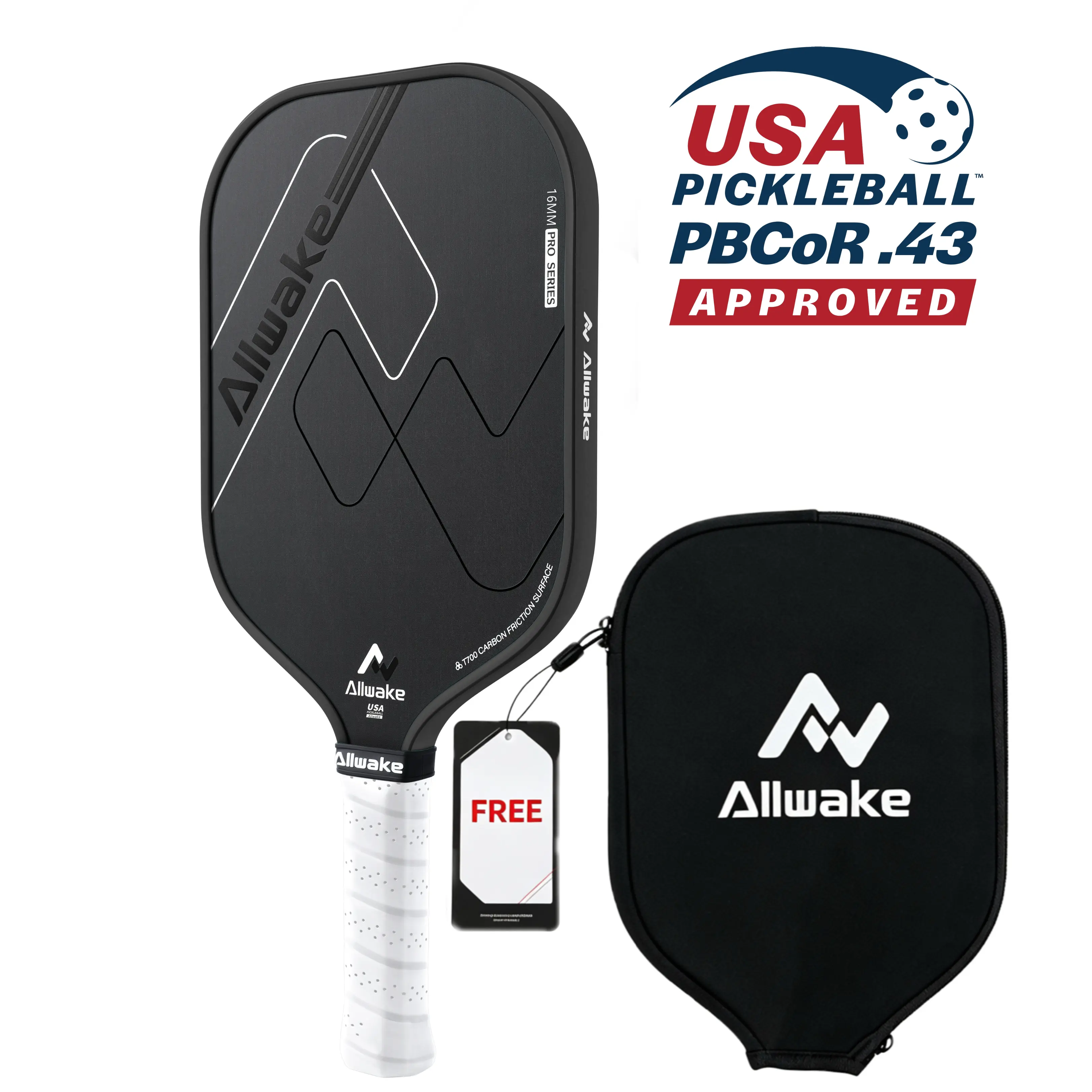 16mm Pickleball Paddles Professional, T700 Raw Carbon Fiber Surface Pickle Paddle(CFS), Polypropylene Lightweight Honeycomb Core, Cushion Comfort Grip,Fully Encased Carbon Fiber w/Larger Sweet Spot