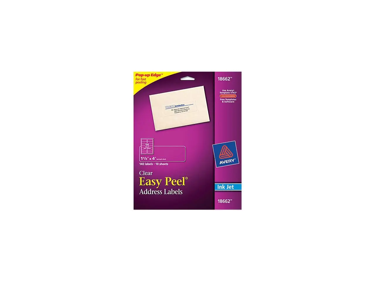 Avery 18662 Easy Peel Mailing Labels for Inkjet Printers, 1-1/3 x 4, Clear, 140/Pack