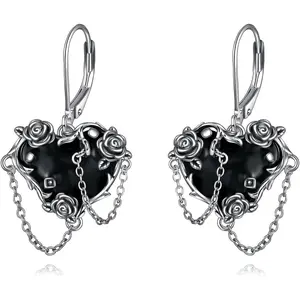 Black Rose Earrings 925 Sterling Silver Gothic Jewelry for Women Black Heart Witchy Earrings Dangle Vampire Earrings Halloween