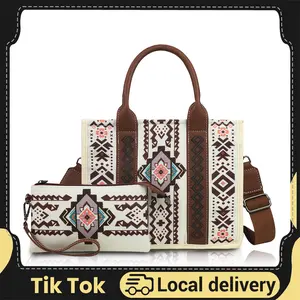 Bohemian 2pcs Vintage Tote Bag Set for Women Large Capacity western purse Stylish Shoulder Bag for Travel and Work