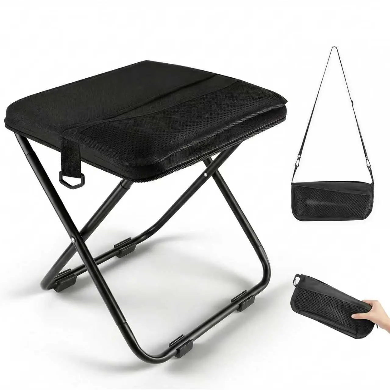 Collapsible Backpack Chair for Adults – 12" Seat Height, 300lbs Capacity, Ultralight 1.65lbs, Hands-Free Carry, Built-in Pouch – Portable Folding Stool for Camping, Travel, Fishing, Hiking, Outdoor Use