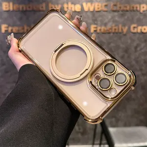 Aluminum alloy rotating magnetic bracket anti-fall for iphone16 Pro Max 15 14 13 iPhone case silicone soft shell TPU shockproof