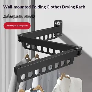 1PC  New folding space aluminum clothesline, invisible retractable clothesline, window balcony metal clothesline pole