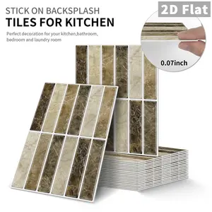 10 PCS Light Brown/Coffee Gradient Marble Vertical Stripe GST Tile Stickers | PE Crystal Foam Waterproof Oil-Proof Anti-Collision Wall Decor for Kitchen, Bathroom, Ceiling, Tile & Old Wood Boards