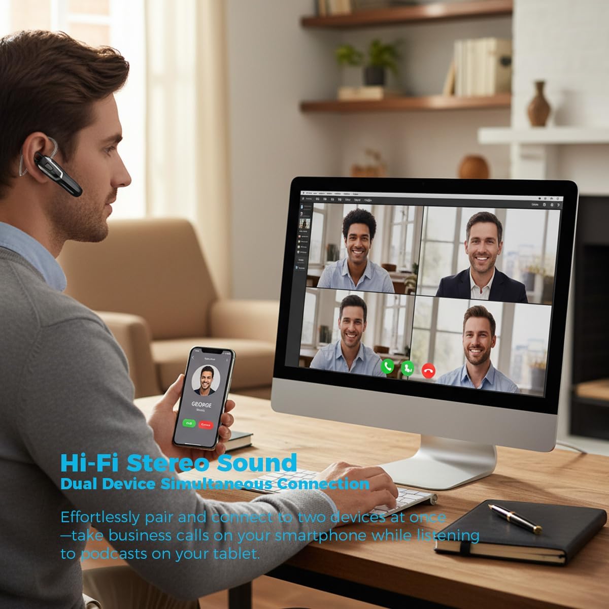 YUEYINOK Single-Ear Earphone, Bluetooth Earpiece, Hands Free Bluetooth Headset for Office, Remote Work & Daily Calls, Clear Calls, One-Touch Control, 38H Talk Time, hands free headset for work calls, bluetooth earpiece for office calls YUEYINOK Single-Ear Earphone, Bluetooth Earpiece, Hands Free Bluetooth Headset for Office, Remote Work & Daily Calls, Clear Calls, One-Touch Control, 38H Talk Time, hands free headset for work calls, bluetooth earpiece for office calls