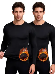 Men's Thermal Top Set 2 Pieces Fleece Lined Soft Loungewear Warm Underwear for Outdoor Activities black sport thermal coverall