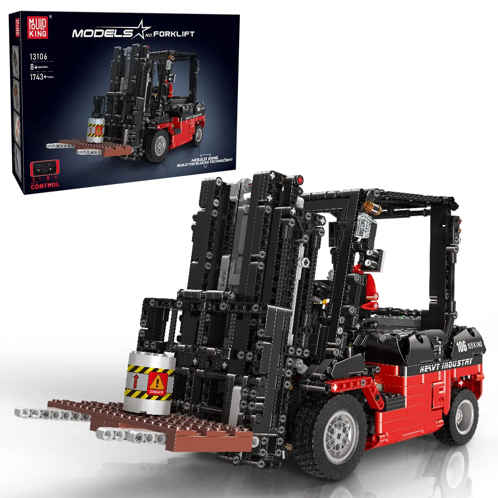Mould King 13106 Remote Control Forklift Truck Buildable Blocks Kit, 1719-Piece Construction Model with Lifted Shelf, Open Ended Play Toy for Teenage Boy Valentine's Day Gifts