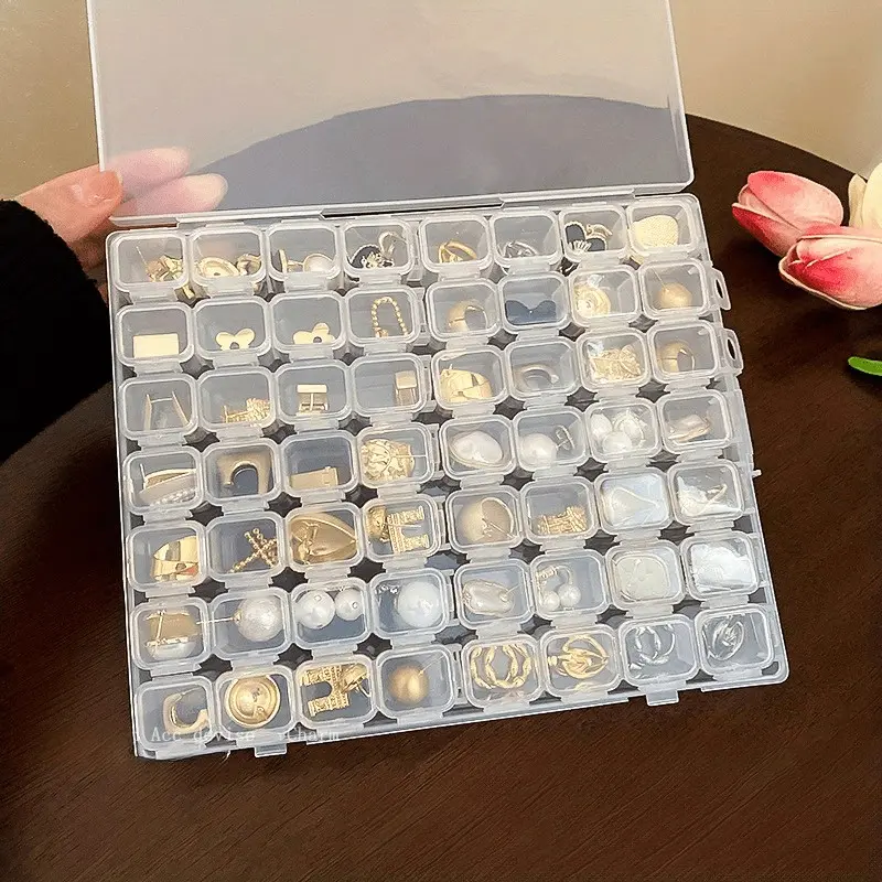 56 Compartment Transparent Plastic Jewelry Box Organiser, Clear Organizer, Detachable Lid, Box with Lid, Dust-Proof, Moisture-Resistant, Ideal for Earrings, DIY Beads, Bead Storage, Nail Art Accessories, Dustproof Organizer Boxes