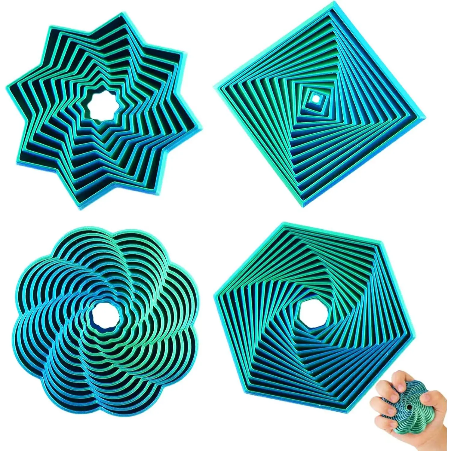 Easter Basket Stuffers 4 Packs Expanded Sensory Fidget Star,Fractal Fidget Hexagon,Hexagon Fidget Toy for Relax,Hexagonal Fidget Toy Stress Relief Pocket Toy Easter Gifts