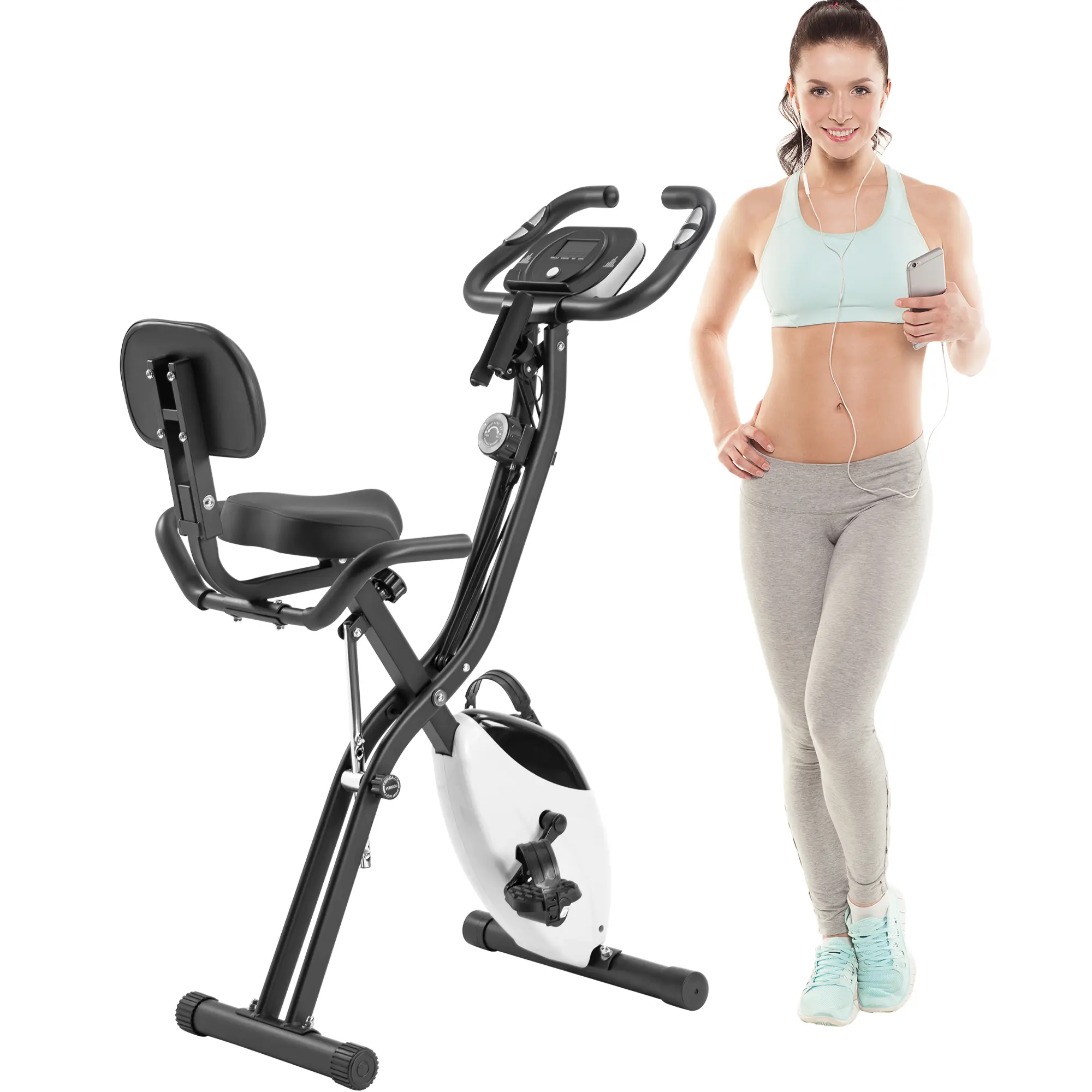 Exercise Bike Folding Exercise Bike Indoor Upright Recumbent Fitness Cycling Bike Magnetic X-Bike with 16-Level Adjustable Resistance for Home Workout 350LB Weight Capacity