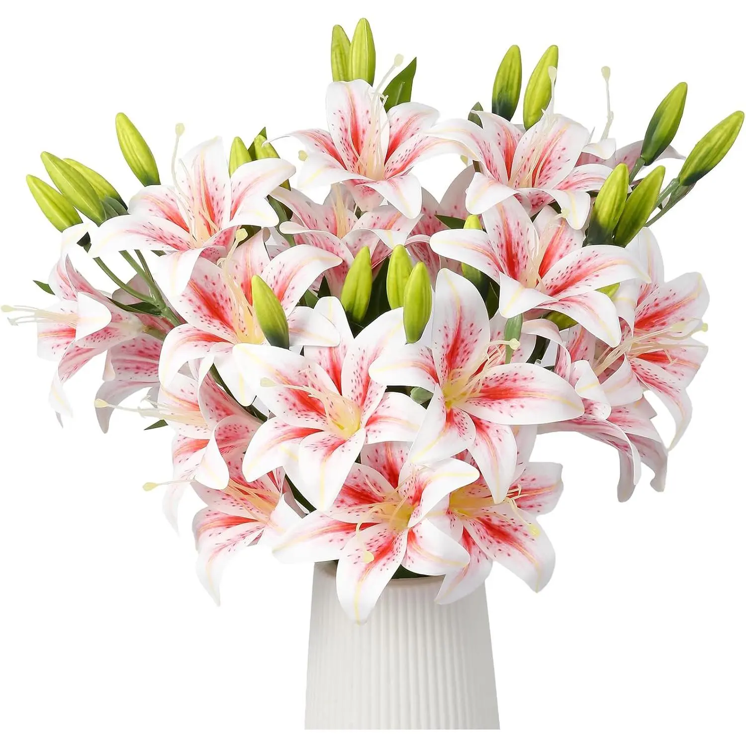 Pink Artificial Lilies Flowers,10Pcs Faux Lily Flowers,24''Tiger Lily Branches with 2 Full Blooms and 1 Bud, Fake Lilies Plants for Wedding Bouquet Floral Arrangements (Pink)
