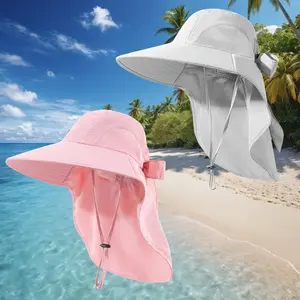 2pcs Pack Womens Sun Hat, Foldable High Quality Wide Brim Bucket Hats with Neck Flap for Summer Beach Fishing Hiking