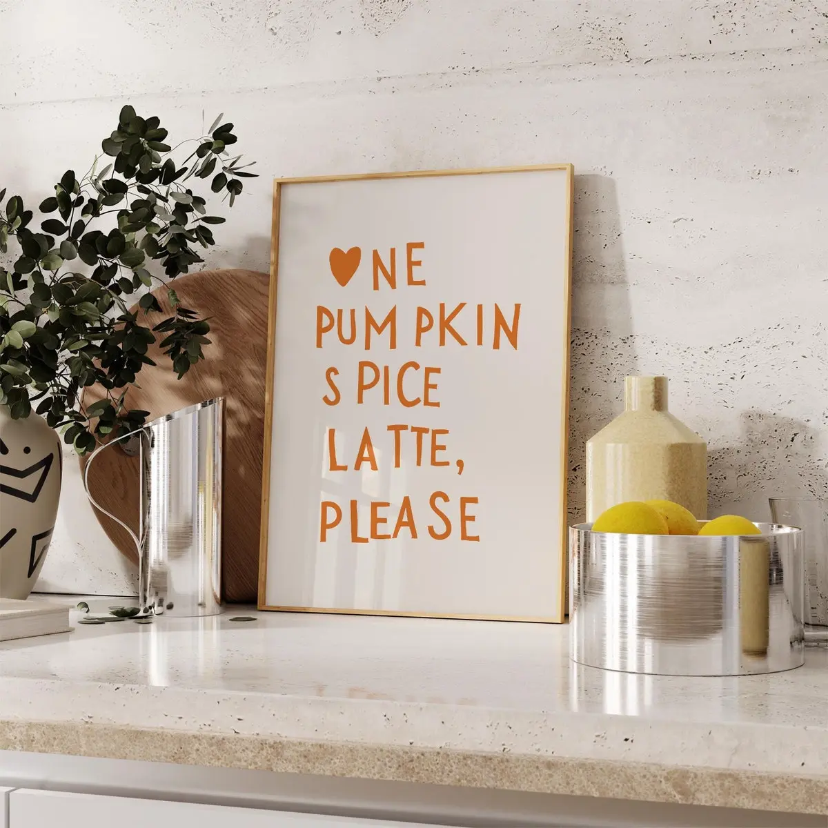 Pumpkin Spice Latte Print Fall Kitchen Wall Art Cute Autumn Decor Trendy Coffee Bar Print Spooky Season Decor Poster, Unframed 5 Size, 8x12 to 27x40 inch
