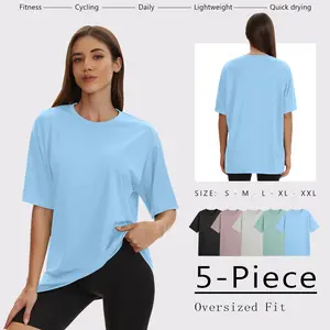 5-piece Oversized T-shirt Set For Women's Summer Leisure And Comfortable Sports Short Sleeved T-shirt, Basic T-shirt For Fitness, Running, Outdoor Sports