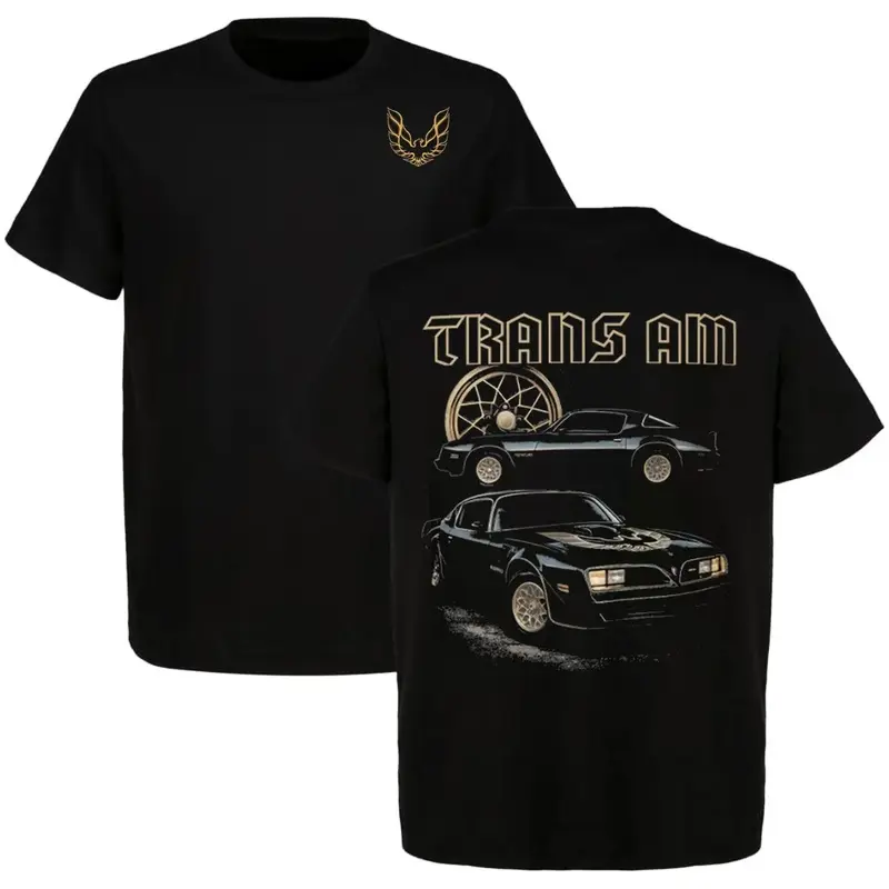 Women's Fitted Vintage 1977 Trans Am Graphic Crew Neck Lightweight Top - Unisex Wear Organic Cotton Short Sleeve 2-Sided Tee for Firebird Enthusiasts, Ideal Gift