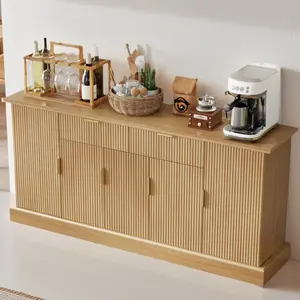 Loomie 63-Inch Fluted Sideboard Buffet Cabinet, Modern Credenza with 2 Drawers and Door-Mounted Shelves, Large Coffee Bar Cabinet for Kitchen, Dining Room, Entryway, Natural